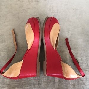 Retro 1940s-1950s Red Tan pip toe Wedge Sandals. Good for Era Party. Costume